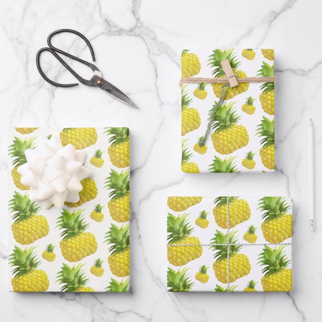 Tropical Pineapple Pattern: Summer Fruit Art Wrapping Paper Sheet (Front)