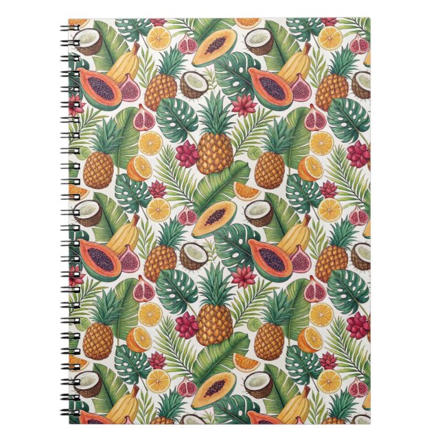 Tropical Pineapple Pattern - Summer Fruits Design Notebook (Front)