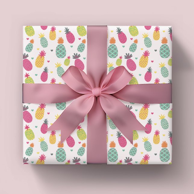 Tropical Pineapple pattern Wrapping Paper Sheet (Pineapple tropical fruit pattern wrapping paper roll.)