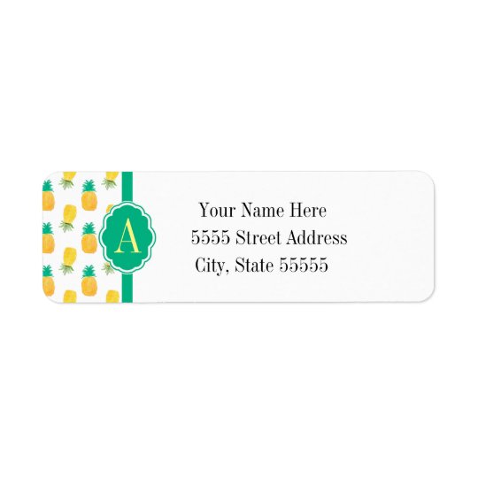 Tropical Pineapple Patterned Monogrammed Return Address Label