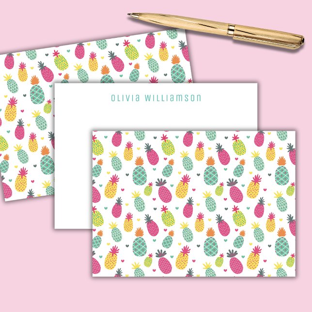 Tropical Pineapple Personalised Card (Personalized pineapple notecards)