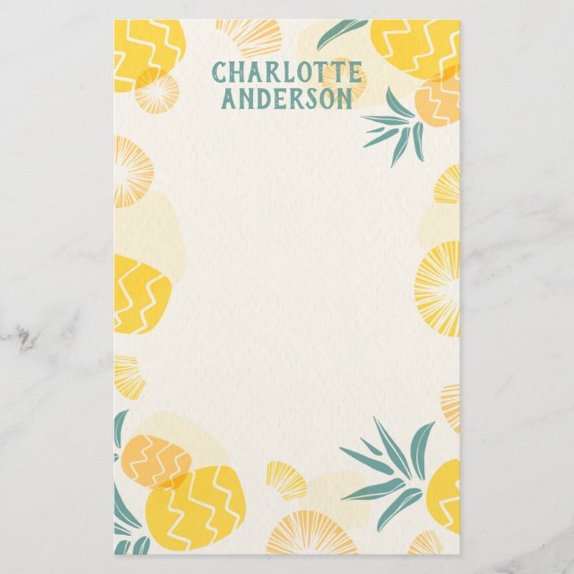 Tropical Pineapple Personalised Stationery (Front)