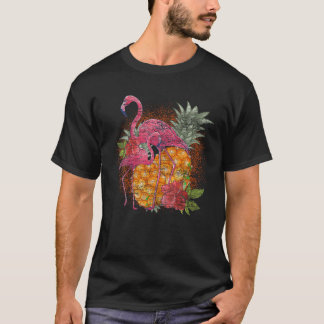 Tropical Pineapple Pink Flamingo Flowers Tropical T-Shirt
