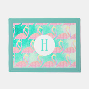 Tropical Pineapple Pink Flamingos & Watercolor Doormat
