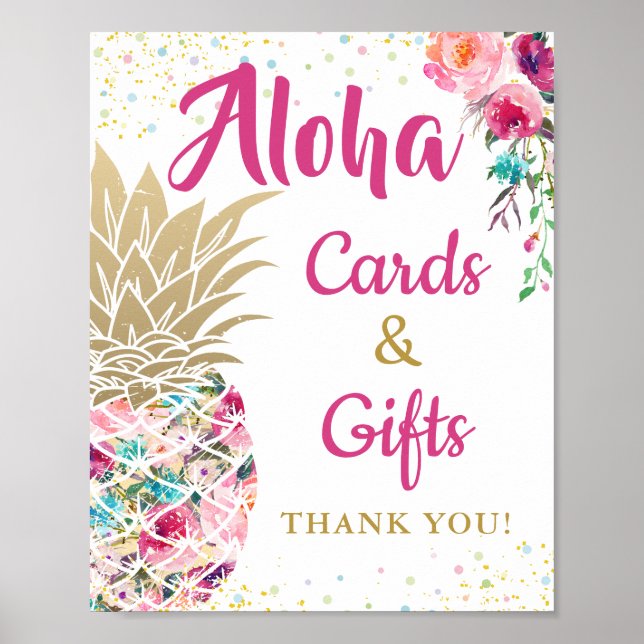 Tropical Pineapple Pink Floral Cards and Gifts Poster (Front)