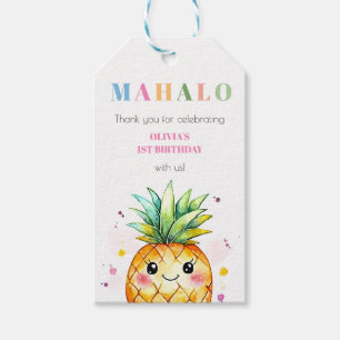 Tropical Pineapple Pink Kids Birthday Thank You Gift Tags