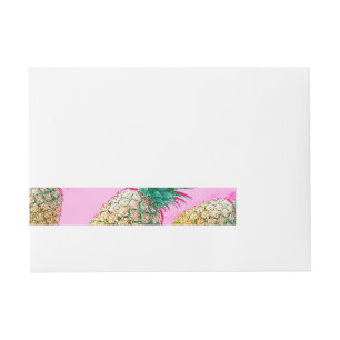 Tropical Pineapple Pink Marble Modern Party Wraparound Address Label