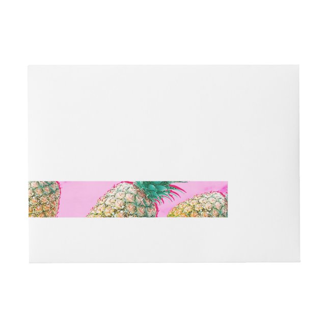 Tropical Pineapple Pink Marble Modern Party Wraparound Address Label (Front)