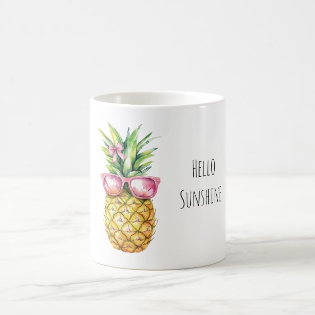 Tropical Pineapple Pink Sunglasses Hello Sunshine Coffee Mug (Center)