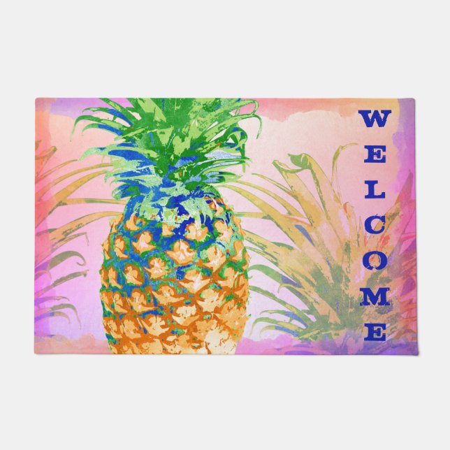 Tropical Pineapple Pink Welcome Doormat (Front)