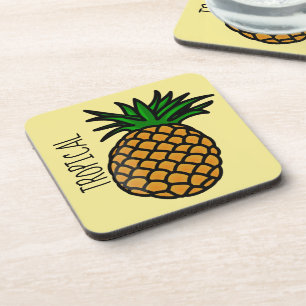 Tropical Pineapple Plastic coasters w/cork back