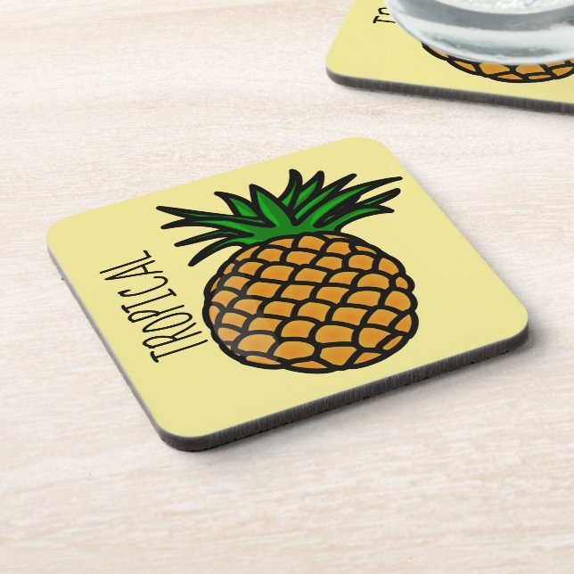 Tropical Pineapple Plastic coasters w/cork back (Left Side)