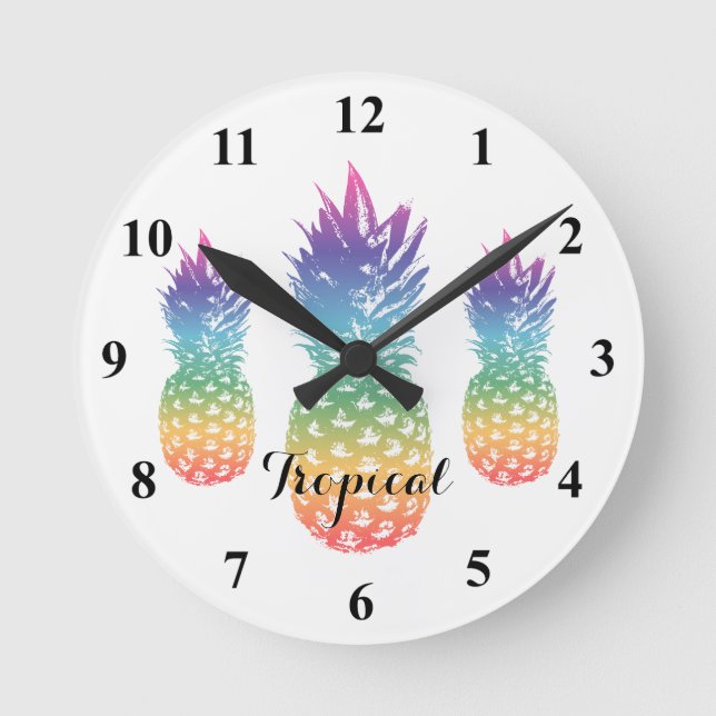 Tropical pineapple print custom kitchen wall clock (Front)