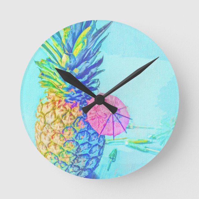 Tropical Pineapple Round Clock (Front)