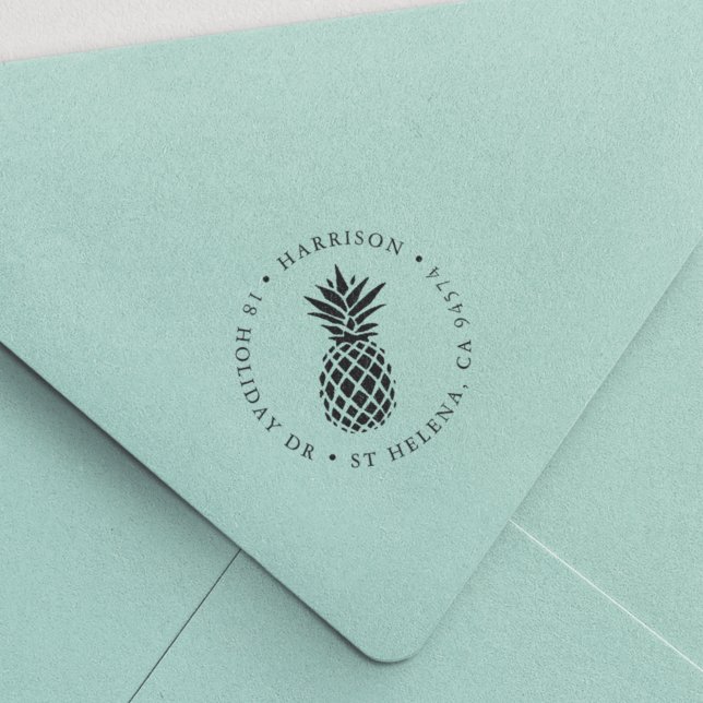 Tropical Pineapple Round Return Address Self-inking Stamp (Creator Uploaded)