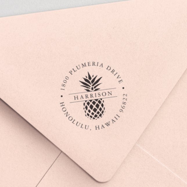 Tropical Pineapple Round Return Address Self-inking Stamp (Creator Uploaded)