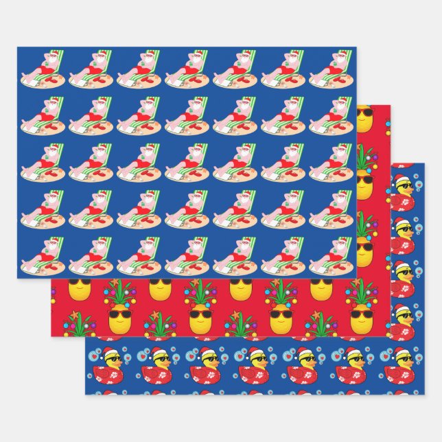 Tropical Pineapple,Santa Claus, and Rubber Duckie Wrapping Paper Sheet (Set)