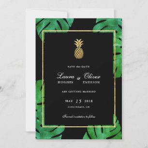 Tropical Pineapple Save the Date, Black and Gold Date