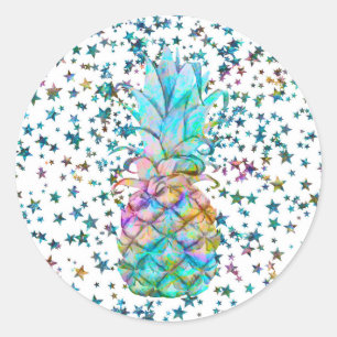 Tropical Pineapple Stars Colour Splash Luau Party Classic Round Sticker