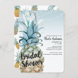 Tropical Pineapple & String Lights Bridal Shower Invitation