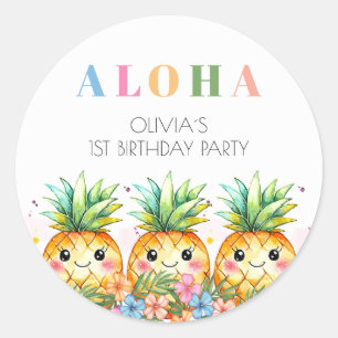 Tropical Pineapple Summer Aloha 1st Birthday Party Classic Round Sticker