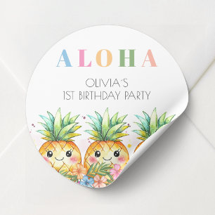 Tropical Pineapple Summer Aloha 1st Birthday Party Classic Round Sticker