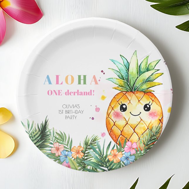 Tropical Pineapple Summer Aloha 1st Birthday Party Paper Plate (Tropical Pineapple Summer Aloha 1st Birthday Party Paper Plates)