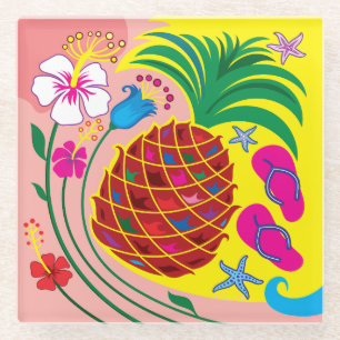 Tropical Pineapple Summer Glass Coaster