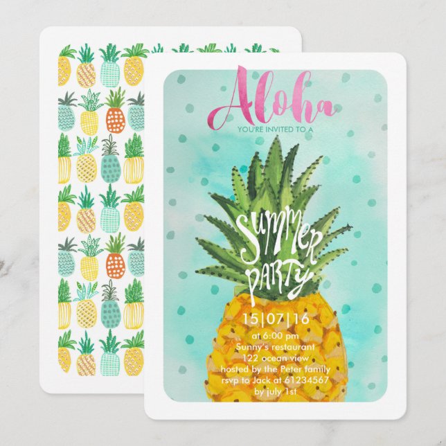 Tropical Pineapple | Summer Luau Party Invitation (Front/Back)