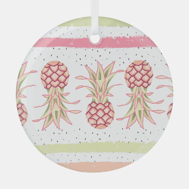 Tropical Pineapple Summer Seamless Print Glass Tree Decoration (Front)