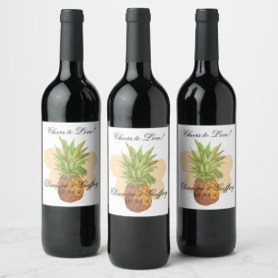 Tropical Pineapple Summer Watercolor Wedding Wine Label