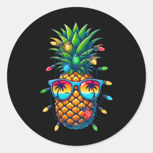 Tropical Pineapple Sungl Christmas Lights Xmas In Classic Round Sticker