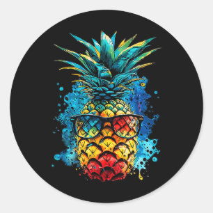 Tropical Pineapple Sungles Colourful Summer Beache Classic Round Sticker