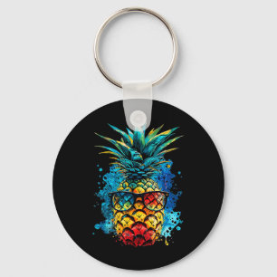 Tropical Pineapple Sungles Colourful Summer Beache Key Ring