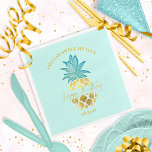 Tropical Pineapple Sweet 16 Happy Birthday ID922 Napkin<br><div class="desc">Serve dinner to 16th birthday guests with this fun tropical, paper napkin design, or use the beautiful background for any event. A large gold pineapple motif and 'Happy Birthday" is featured with an elegant script font. Easily personalise with your name, event and date using the provided template. Search ID922 to...</div>