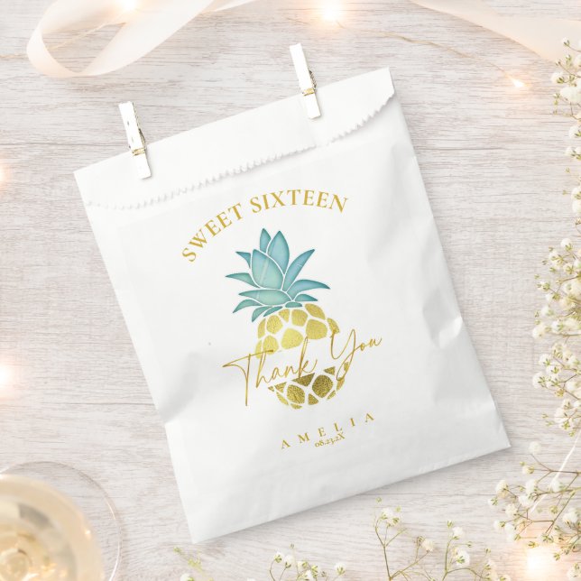 Tropical Pineapple Sweet 16 Thank You ID922 Favour Bags (Clipped)