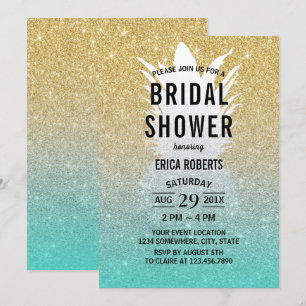 Tropical Pineapple Teal Gold Ombre Bridal Shower Invitation