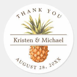 Tropical Pineapple Thank You Wedding Favour Classic Round Sticker