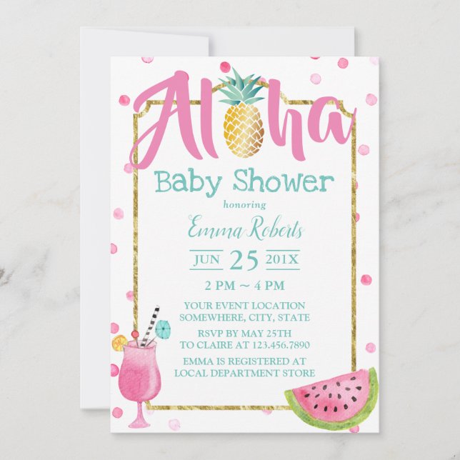 Tropical Pineapple Watercolor Beach Baby Shower Invitation (Front)