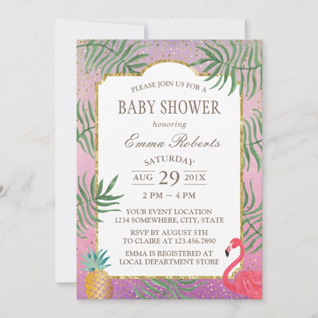 Tropical Pineapple Watercolor Beach Baby Shower Invitation (Front)