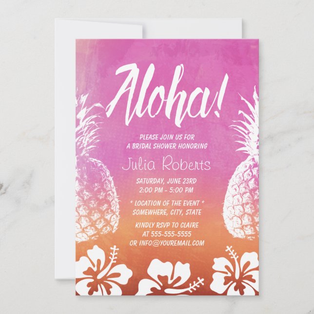 Tropical Pineapple Watercolor Beach Bridal Shower Invitation (Front)