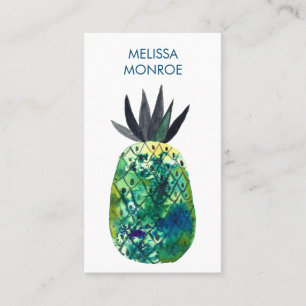 Tropical Pineapple Watercolor green blue Business Card