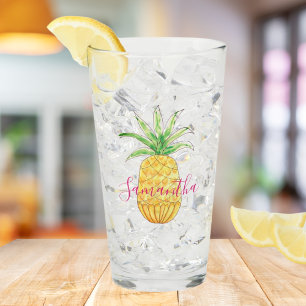 Tropical Pineapple Watercolor Personalised Glass