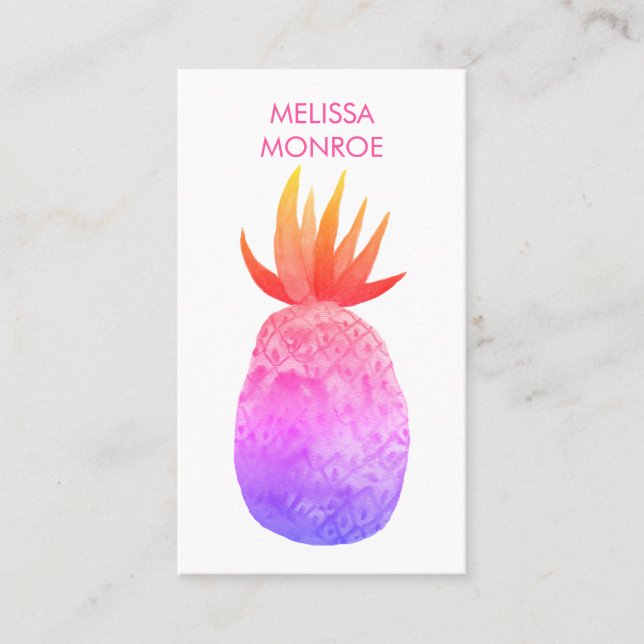 Tropical Pineapple Watercolor Pink Purple Bright Business Card (Front)