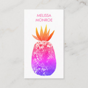 Tropical Pineapple Watercolor Pink Purple Bright Business Card