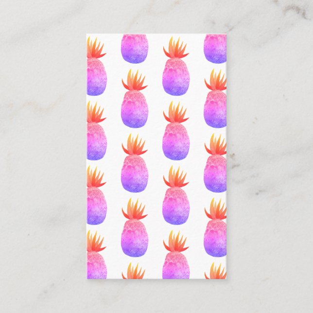 Tropical Pineapple Watercolor Pink Purple Pattern Business Card (Front)
