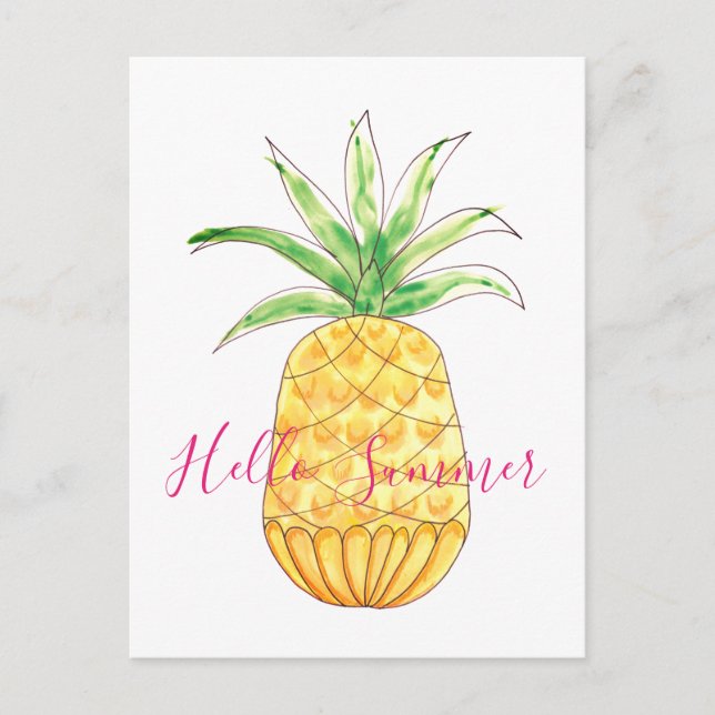Tropical Pineapple Watercolor Summer Postcard (Front)