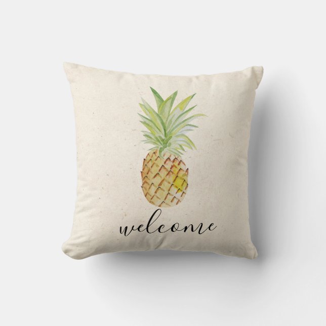 Tropical Pineapple Watercolor Welcome Cushion (Front)