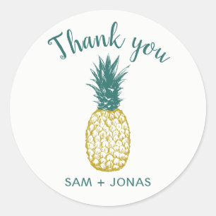 Tropical Pineapple Wedding Favour Thank You Classic Round Sticker