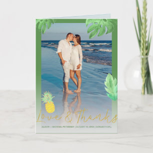 Tropical pineapple wedding green thank you photo